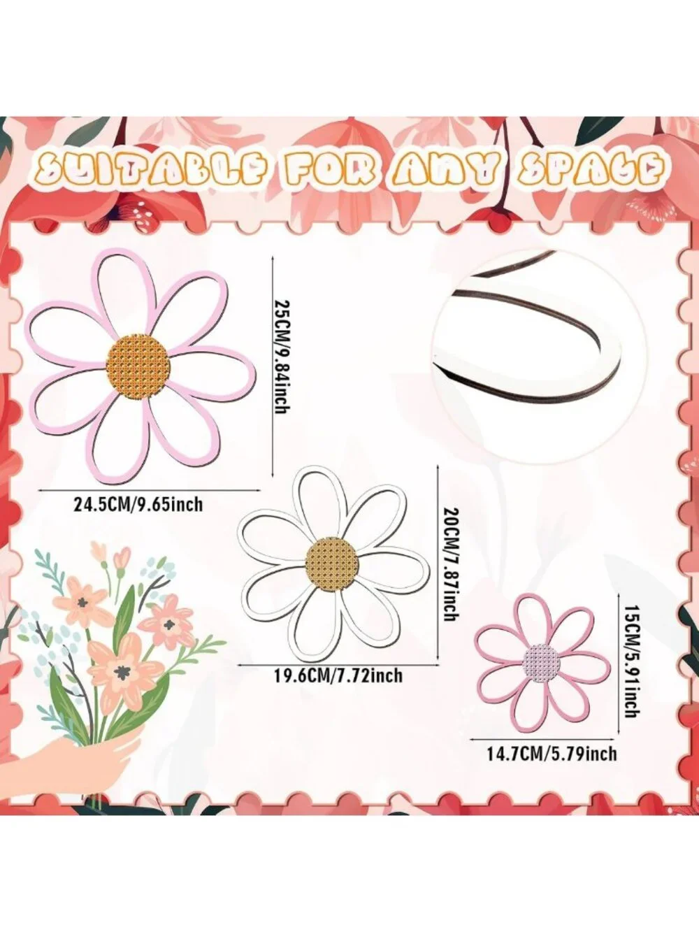 6 Pcs Wooden Daisy Wall Decor - Floral Art Hanging Plaques for Home & Nursery